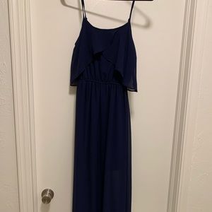 Navy blue maxi dress.